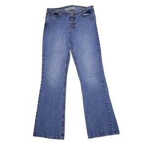 Vintage EXPRESS Jeans Womens 3/4R Blue Hipster Flare Y2K Bootcut Button Fly 90s